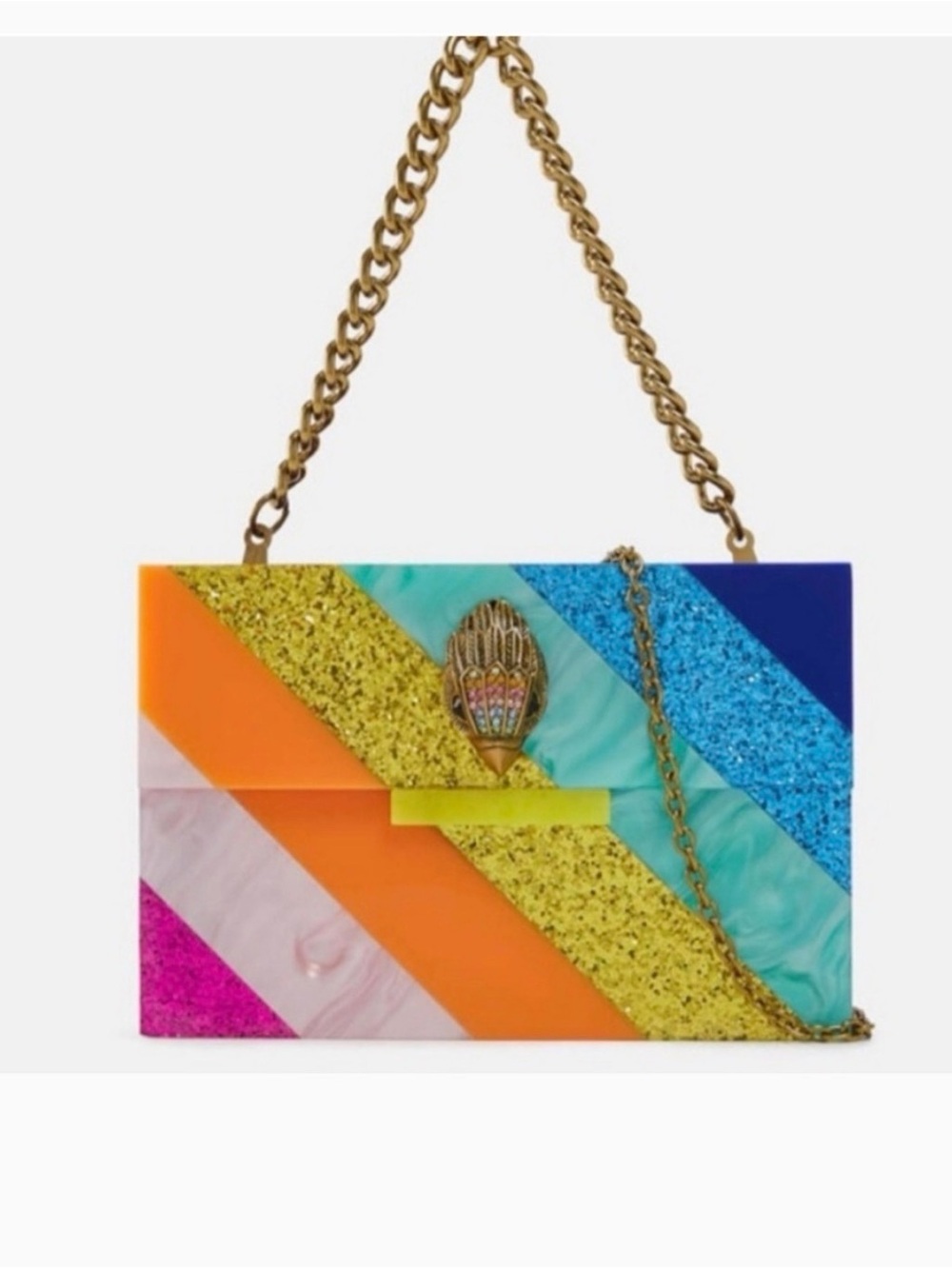 Kurt Geiger Multicolor Glitter Stripe Chain Clutch